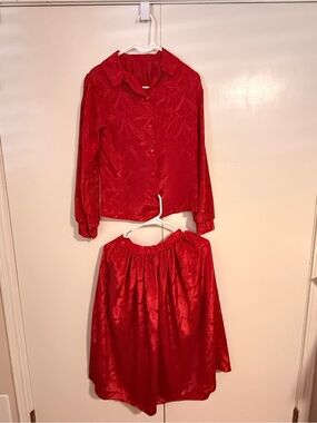 Nique Red Girls' Two-Piece Dress Set with Floral Jacquard